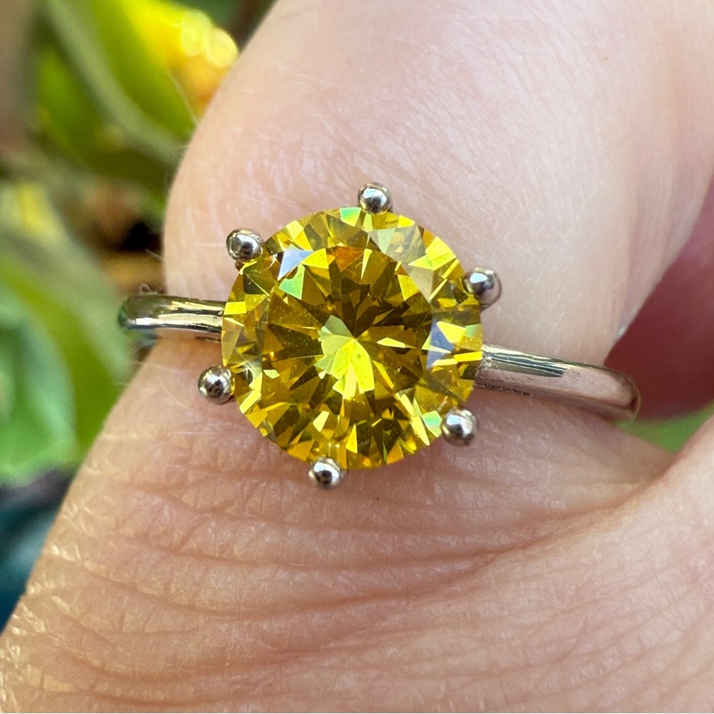 Sterling Silver Solitaire Ring With Lab Created C… - image 1